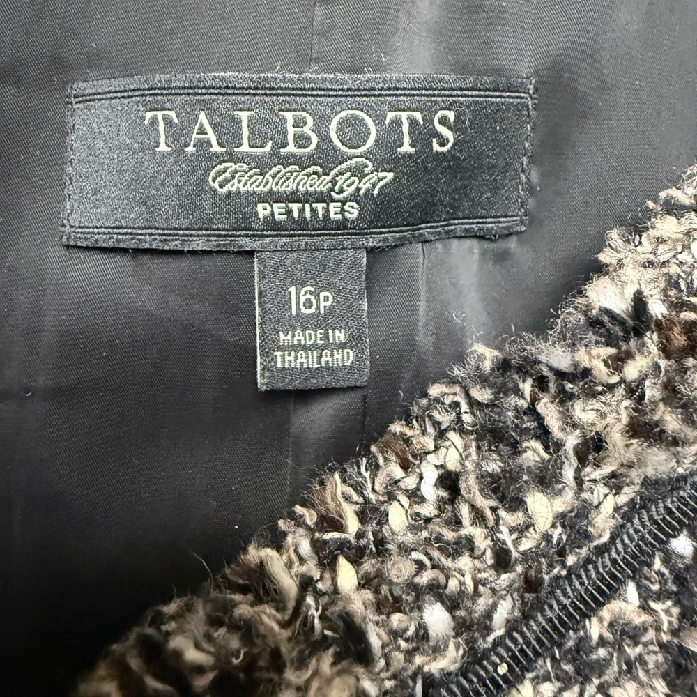 Talbots Tweed Blazer Jacket Size 16P Black White Classic Chic - Picture 5 of 7